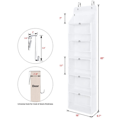 Univivi Hanging Yarn Storage Organizer with 6 Zipper Closure Compartments, Large Capacity Knitting Organizer Storage, Over the Door Hanging Yarn Holder for Knitting Needles, Crochet Hooks(Clear White)