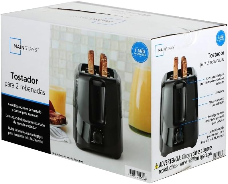 MS Premium 2 Slice Toaster, Black, with 6 Shade Settings and Removable Crumb Tray