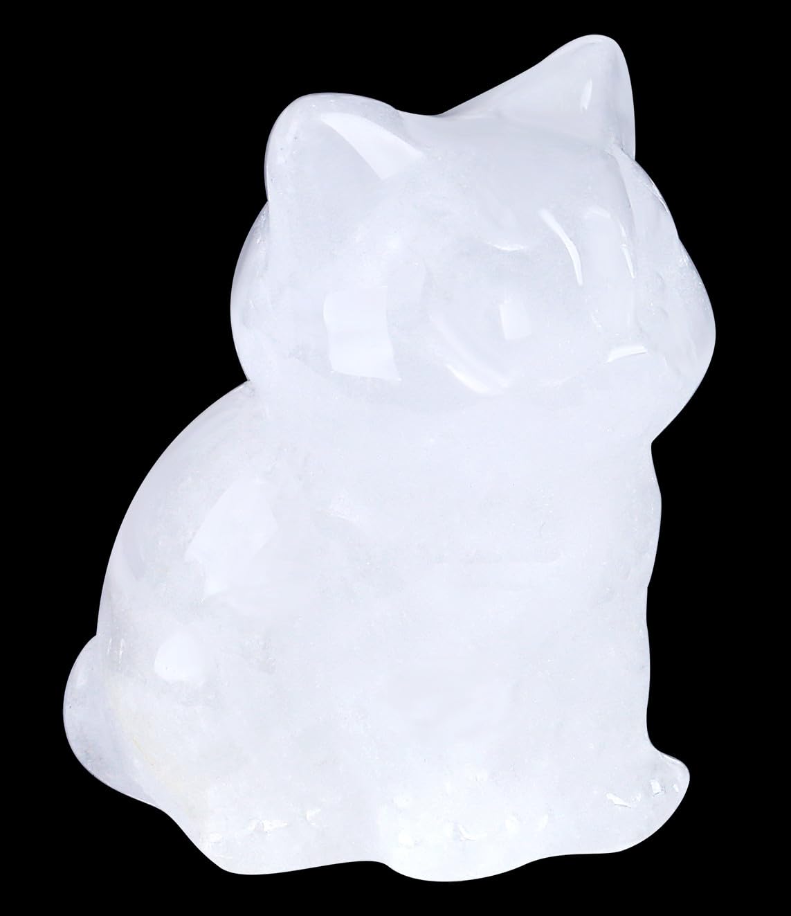 QINJIEJIE Clear Quartz Cat Crystals Figurine Carved Stone Gifts Statue Healing Crystal White Kitten Polished Pocket Gemstone Sculpture Room Home Office Decoration Sitting Cat Gifts for Woman