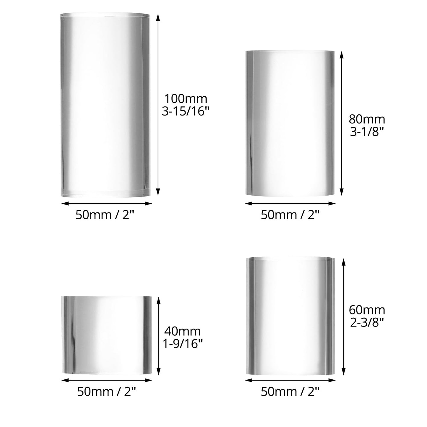 QWORK Acrylic Display Risers - 4-Pack Solid Clear Cylinder Stand Holder for Jewelry, Figures, Perfumes, Small Collectibles - High Transparency & Elegant Design