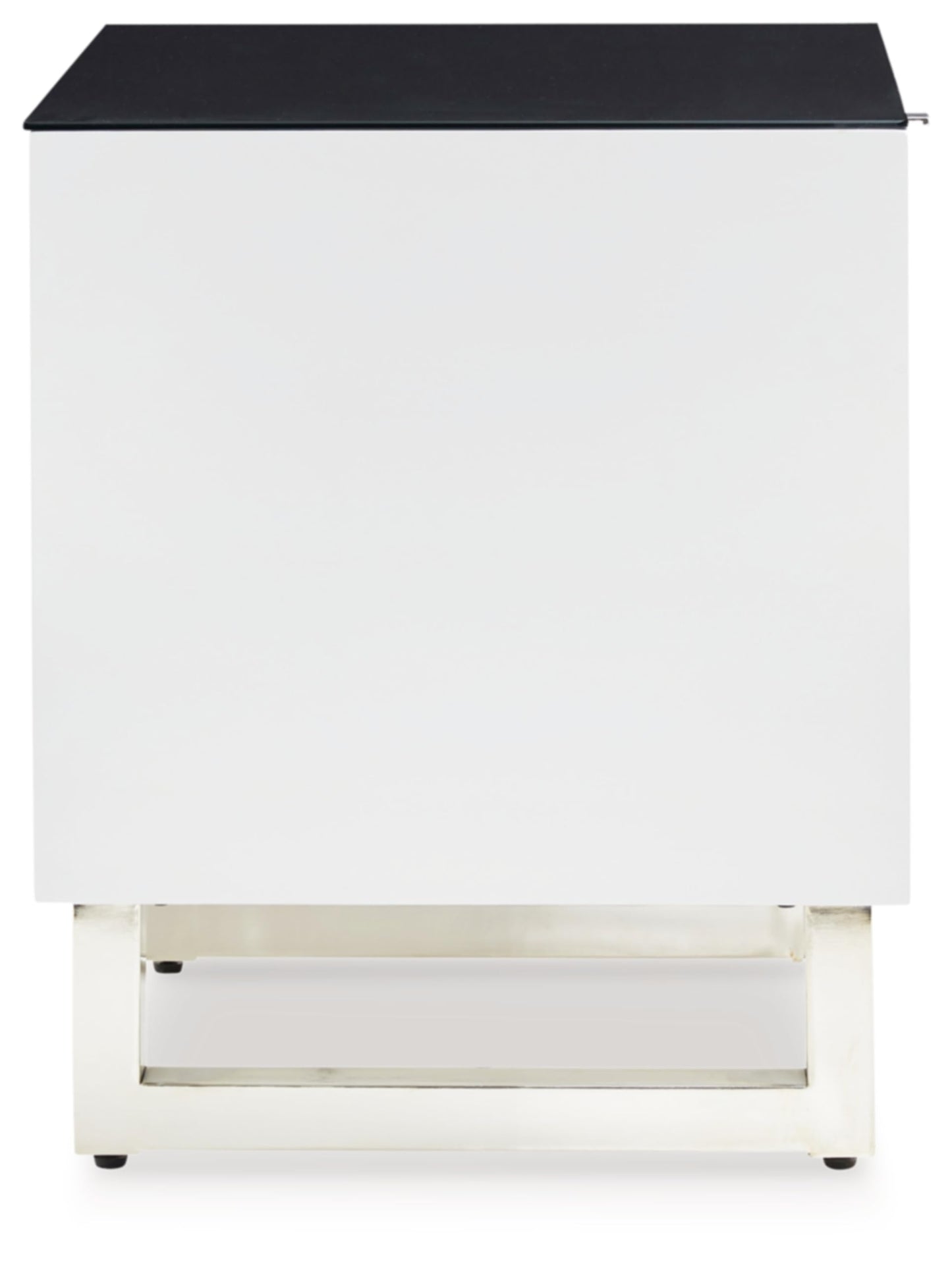 Signature Design by Ashley Gardoni Modern Glass-Tabletop End Table with 1 Drawer, Open Shelf, and High Gloss Finish, White & Black