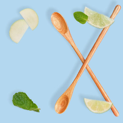 Rose Wood 8.5" Long Handle Coffee Tea Stirrer Mixing Spoons, Set of 6