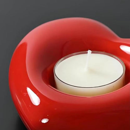 Leadigol Heart Candle Holder, Heart Shaped Ceramic Candlestick Holder, Aromatherapy for Valentines Day Anniversary Birthday Decor Gift(Bright Red)
