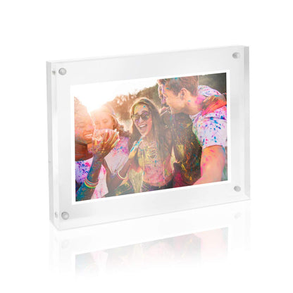 Isaac Jacobs 6” x 8” Super Thick [28MM Thickness] Clear Acrylic Magnetic Block Picture Frame, Double-Sided, Frameless, Freestanding, Floating Photos, for Desktop & Tabletop Display (6x8)