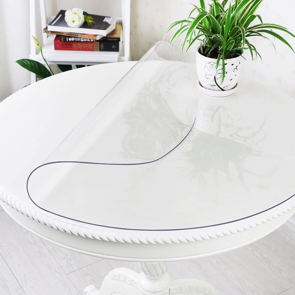 24 Inch Round Clear Table Protector - Vinyl Desk Pad Mat for Circular Furniture, Kitchen, Coffee End Tables - Glass Top