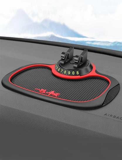 Multi-Functional Car Dashboard Mat with 360° Rotating Phone Holder | Anti-Slip Silicone Pad | Universal Swan Bracket for All Devices,Red.