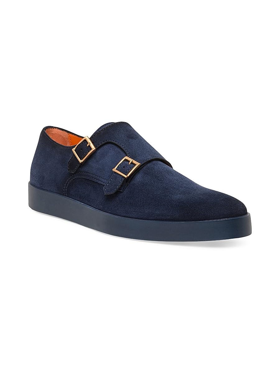 Santoni, Atlantis Suede Double Monk Strap Shoes, 10 D, Blue