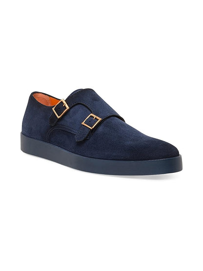 Santoni, Atlantis Suede Double Monk Strap Shoes, 10 D, Blue
