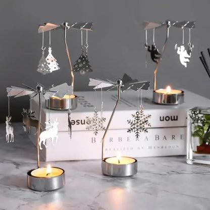 Rotating Candle Holder, Romantic Metal Tealight Candlestick Spinner Carousel Candle Tea Light Holder for Christmas Home Decor(Carousel,Silver)