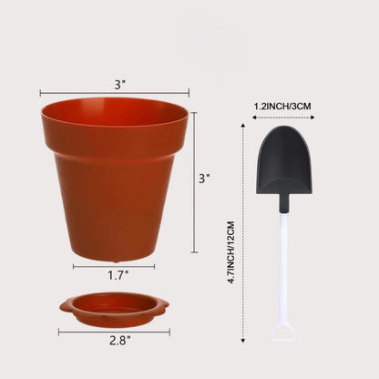 KKpxafl 20 Pack Flowerpot Dessert Cups, Shovel, Spoon, Bottom Tray - Small Flower Pot Cups, Mini Flowerpot Cake Desserts Cups Ice Cream,Yogurt Containers - DIY (Brown,Reusable)