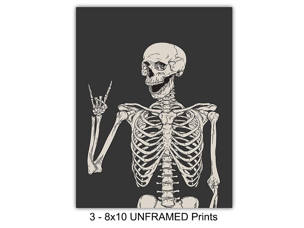 Skeleton Wall Art & Decor - Halloween Wall Decor - Gothic Home Decoration - Goth Room Artwork - Funny Skull Art - Pagan Gifts - Bedroom Dorm Man Cave - Men Boys Teens - Witchy Picture Poster Print
