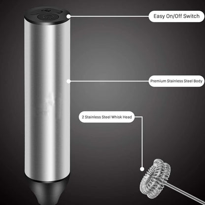 Powerful Handheld Milk Frother - Lightweight Electric Whisk with 2 Mixing Heads, Battery Operated Stainless Steel Mixer
