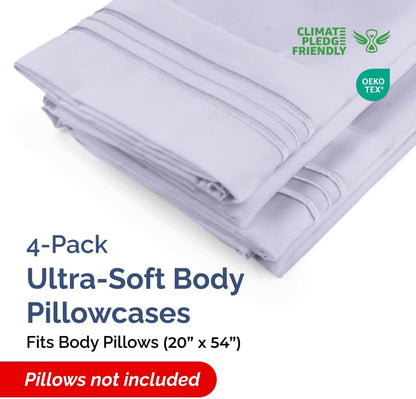 Skiennix Body Pillowcases Set of 4 | Soft & Breathable 20x54 Long Pillow Covers - Fade-Free & Machine Washable (Light Lavender)