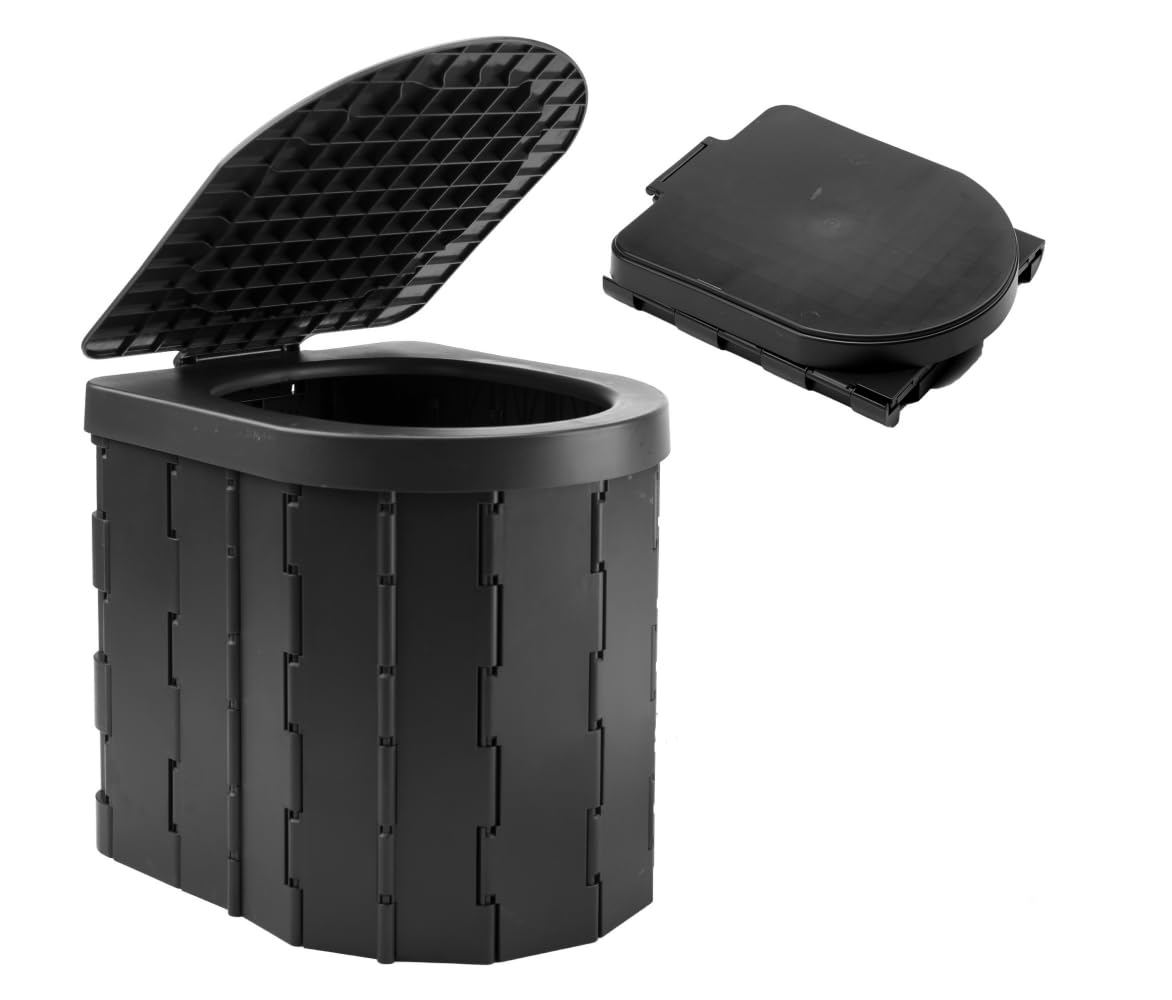 KINSPORY Camping Toilet, Portable Toilet for Adults & Kids, Foldable Potty & Outdoor Emergency Sanitation Products, Trash Can, Stool for Car Truck Camping Travel Hiking Fishing Long Trips (Deep Black)