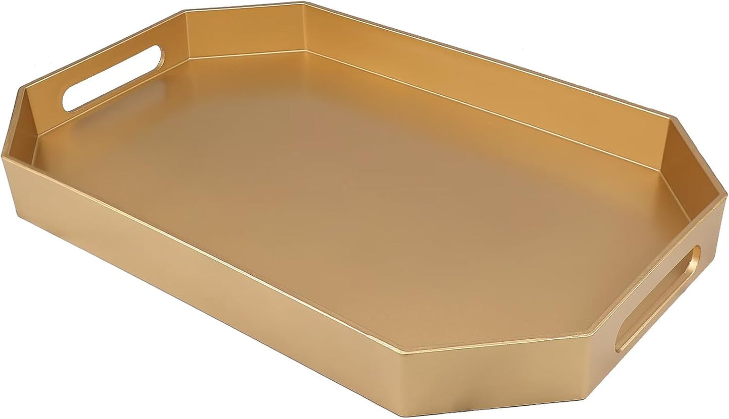 15.7"*10.2"*1.57" Gold Decorative Tray with Handles, Versatile Serving Tray for Coffee Table, Ottoman, Ideal