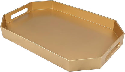 15.7"*10.2"*1.57" Gold Decorative Tray with Handles, Versatile Serving Tray for Coffee Table, Ottoman, Ideal