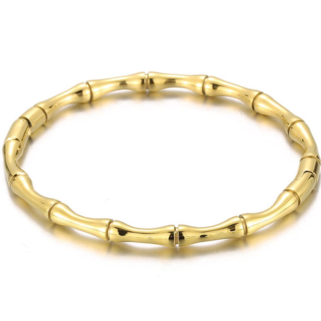 Jude Jewelers Stainless Steel Bamboo Style Classic Plain Open Clasp Bangle Bracelet (Gold)