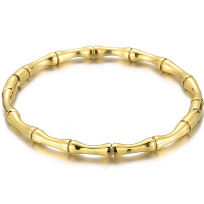 Jude Jewelers Stainless Steel Bamboo Style Classic Plain Open Clasp Bangle Bracelet (Gold)