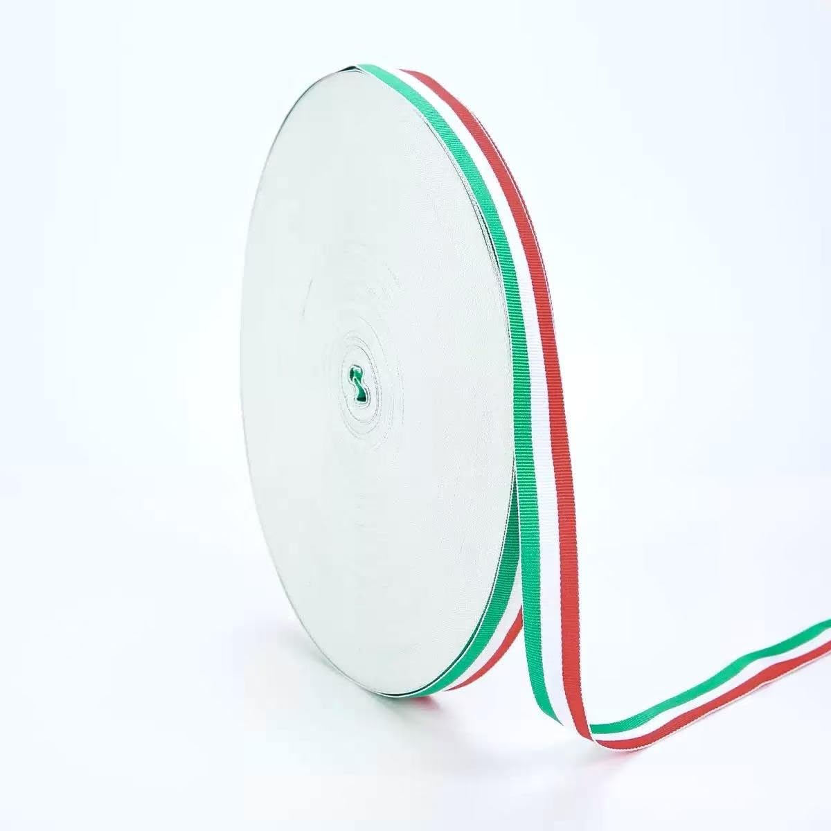 Green White Red Stripe Grosgrain Ribbon 1cm x 50m, Polyester Double Face Craft Ribbon for Gift Wrapping, DIY Decorations