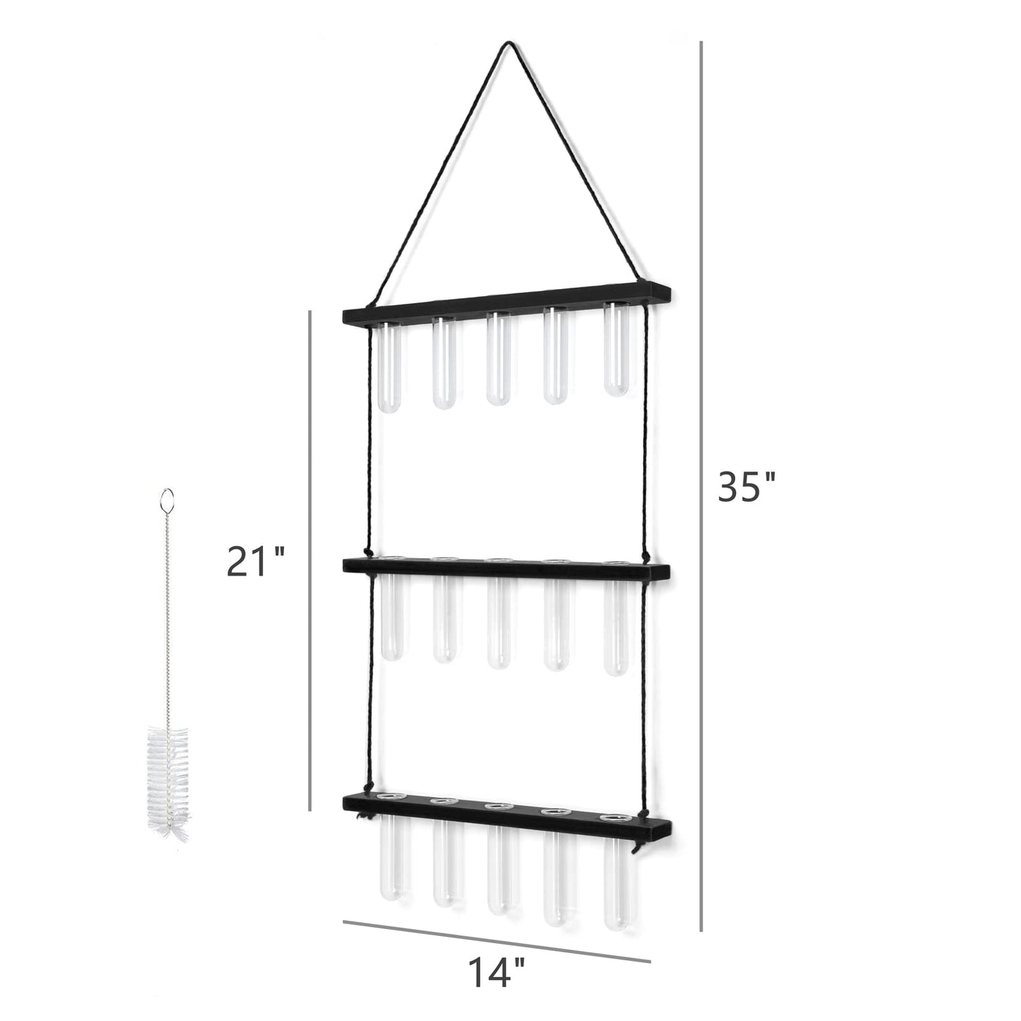 Mkono 3 Tiered Wall Hanging Plant Terrarium with Wooden Stand Mini Test Tube Flower Vase Glass Planter for Hydroponic Plant Cutting Home Garden Office Decor Gift