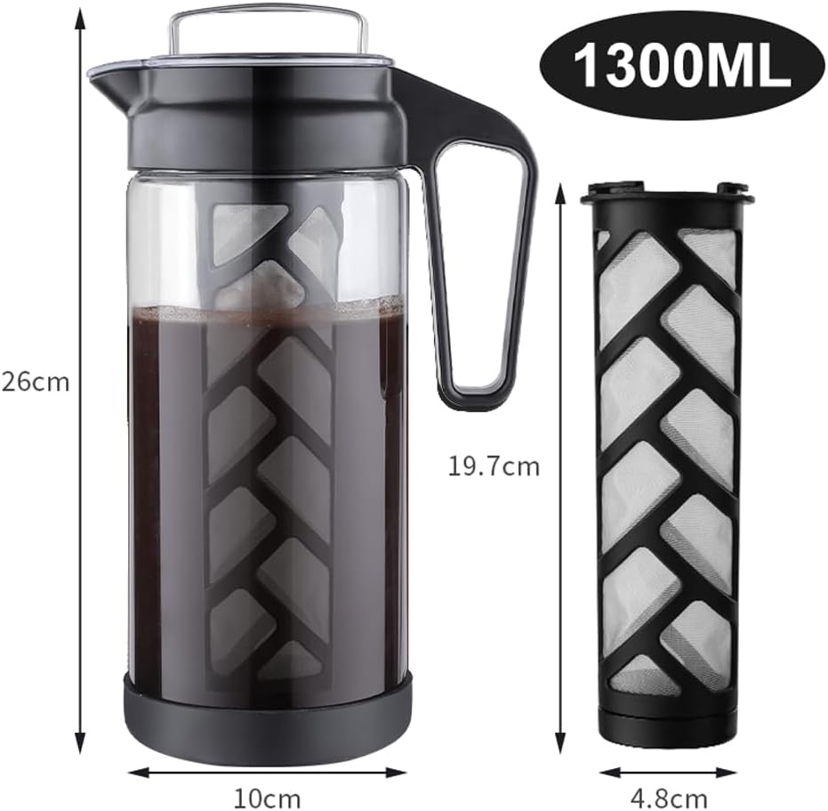 wedrink Cold Brew Coffee Maker, Borosilicate Glass Iced Tea Coffee Pitcher, Leak Proof Tritan (1.3L/44OZ)