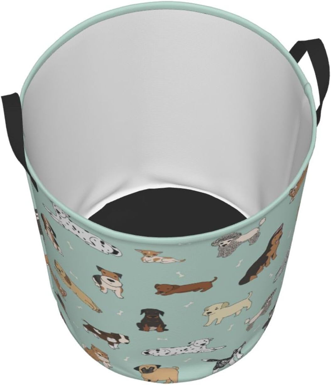 Cute Puppy Dog Round Laundry Hamper Storage Basket for Toys and Clothes Organizer, 62L