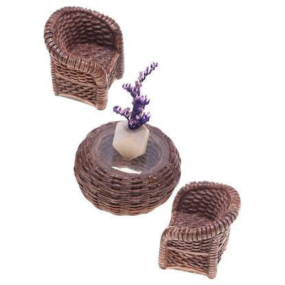 DOITOOL Miniature Table and Chairs Set: 1:12 Scale Miniature Dollhouse Accessories Mini Rattan Table and Chairs Dollhouse Furniture for Fairy Garden Micro Landscape Decoration