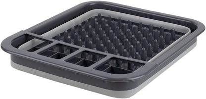 Home Basics Grey Silicone and Plastic Easy Storage Collapsible Dish Rack with Cutlery Holder
