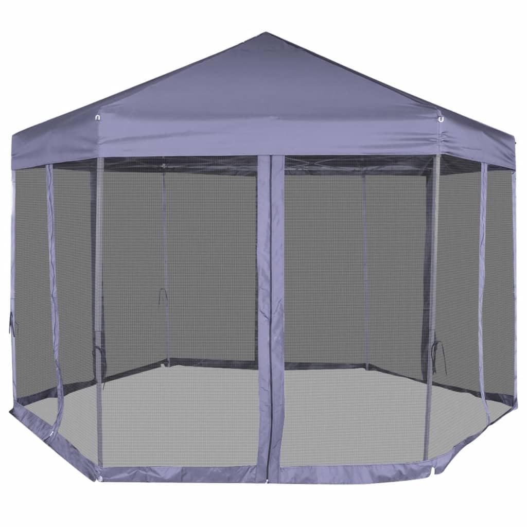 Xhnifbn Hexagonal 6-Sided Dark Blue Pop-Up Gazebo 11.8x10.2 ft, Steel Frame Screen Canopy with Sidewalls for Backyard, Camping, Party & Patio Shade Shelter