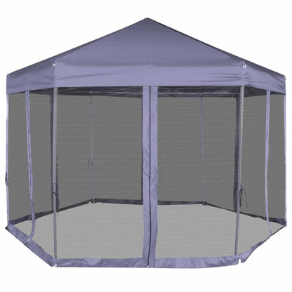 Xhnifbn Hexagonal 6-Sided Dark Blue Pop-Up Gazebo 11.8x10.2 ft, Steel Frame Screen Canopy with Sidewalls for Backyard, Camping, Party & Patio Shade Shelter