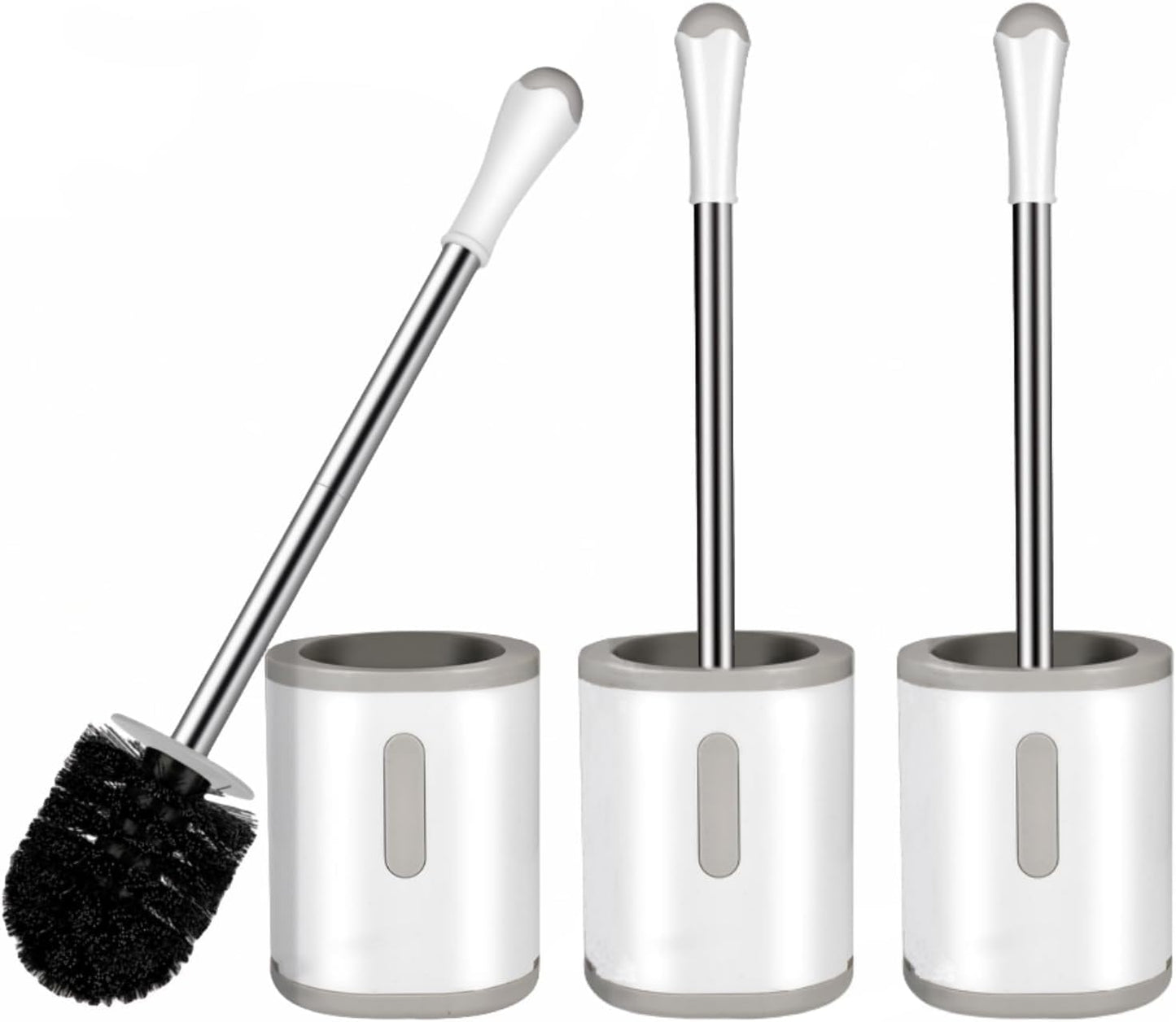 AONEZ Set, 3 Pack Toilet Brush and Holder with Stainless Steel Handle Toilet Bowl Brush, Compact Toilet Scrubber Brush