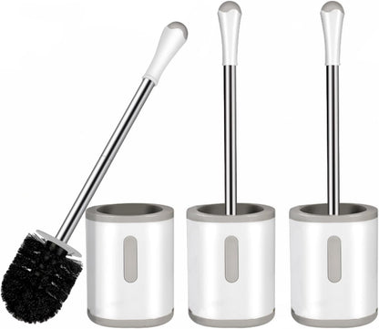 AONEZ Set, 3 Pack Toilet Brush and Holder with Stainless Steel Handle Toilet Bowl Brush, Compact Toilet Scrubber Brush