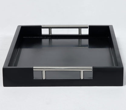 16.5''x12'' Serving Tray with Polished Metal Handles, Rectangle Coffee Table Tray, Modern Decorative Tray, Large
