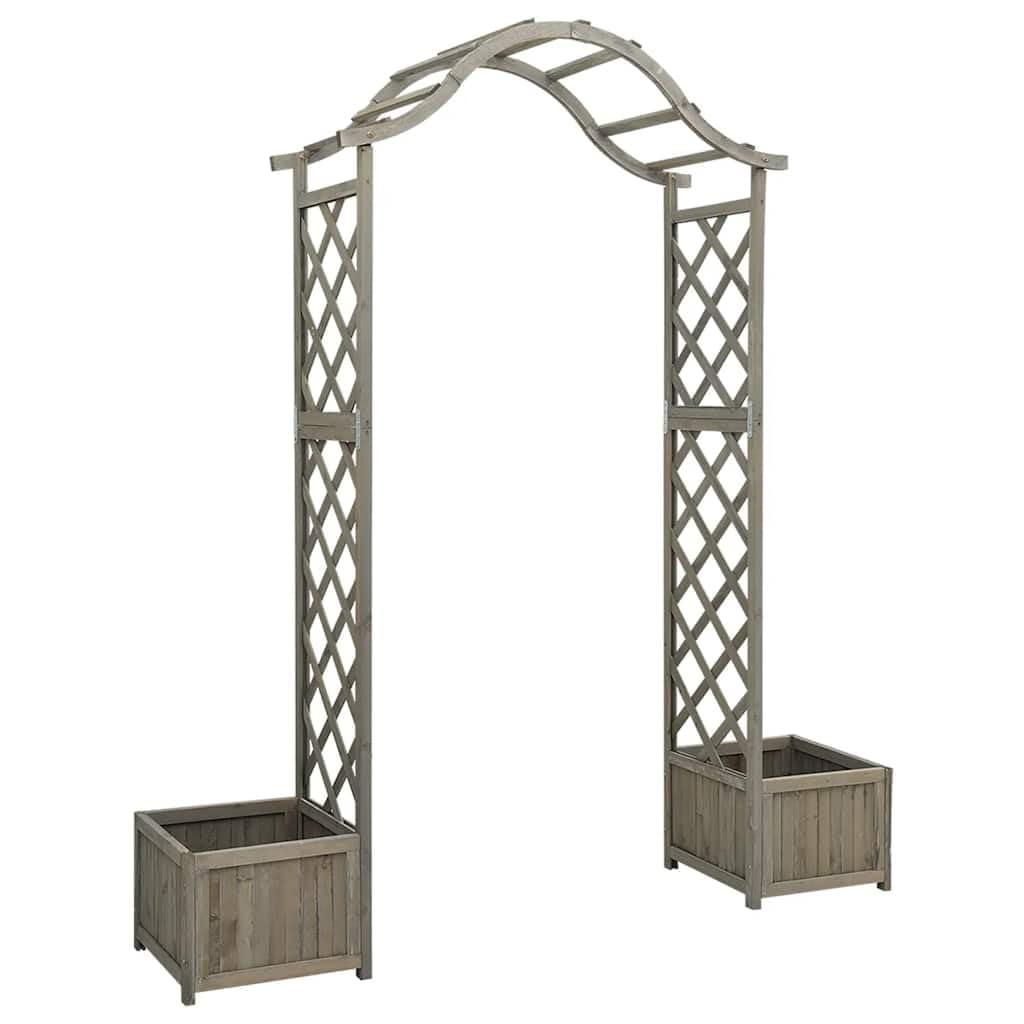 Large Wooden Garden Arch Grey Solid Firwood Pergola with Integrated Planters for Natural Wood Garden Structure
