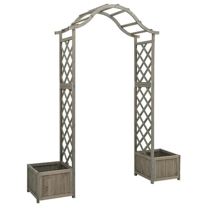 Large Wooden Garden Arch Grey Solid Firwood Pergola with Integrated Planters for Natural Wood Garden Structure