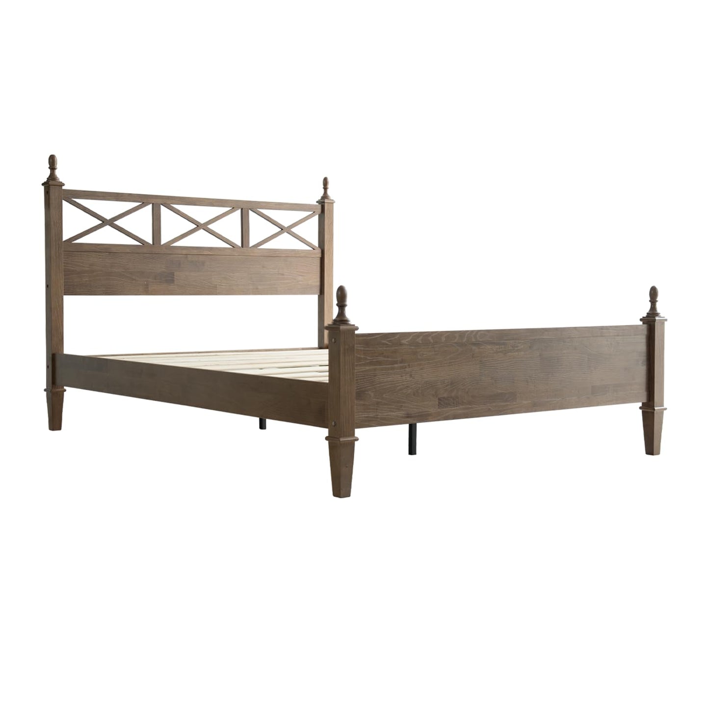 King Size Solid Wood Bed Frame, Platform Bed with Headboard & Footboard, 12 Heavy-Duty Slatted Base with Metal Legs, No Box Spring Needed, Noise-Free & Anti-Slip, Easy Assembly, Barnwood Finish RIK-30