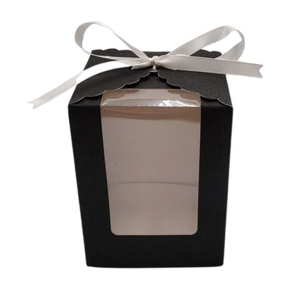 Black Sparkling Favor Boxes-40 Ct Large 4"x4"x5" Clear Window. Includes 2 Ribbons (40 White 40 Black) Stemless Wine Glass Gift Box. Bottom Insert for Durability. Ideal for Weddings, Events, Halloween