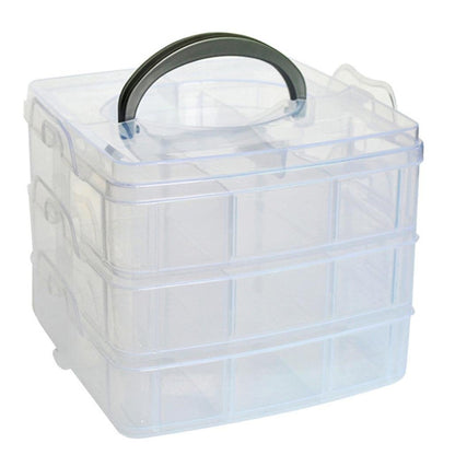 Kamay's Medium 3 Tier Stackable Adjustable Compartment Slot Bead Craft Jewellery Tool Storage Organiser Snap-lock Tray Container, with 18 Compartments, Container Box White