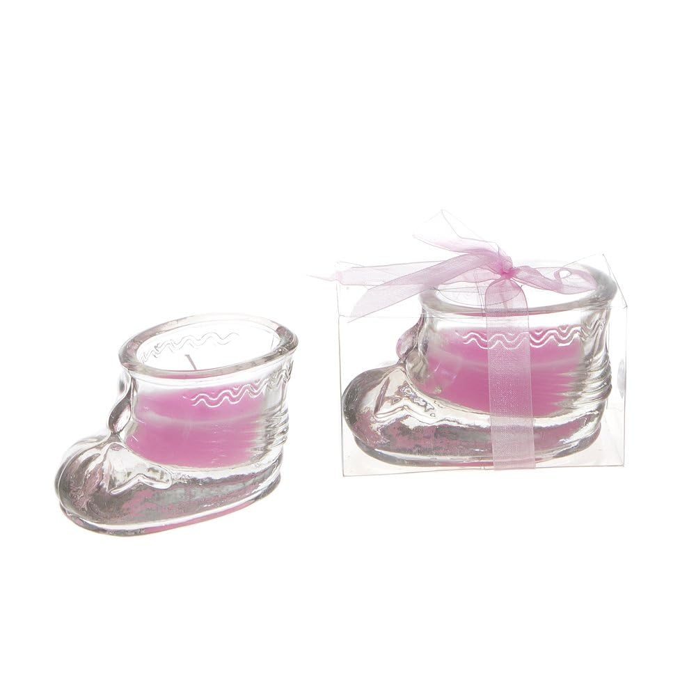 12 Lunaura pcs Scented Baby Powder Pink Glass Baby Bootie Container Candles, Palm Wax Candle, Baby Shower Gifts