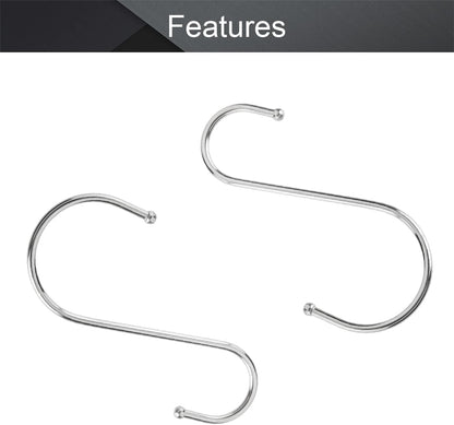 MroMax Stainless Steel S Hooks, 125mm/4.92" Silver S Shaped Hook Hangers for Kitchen, Bathroom, Bedroom, Storage Room,