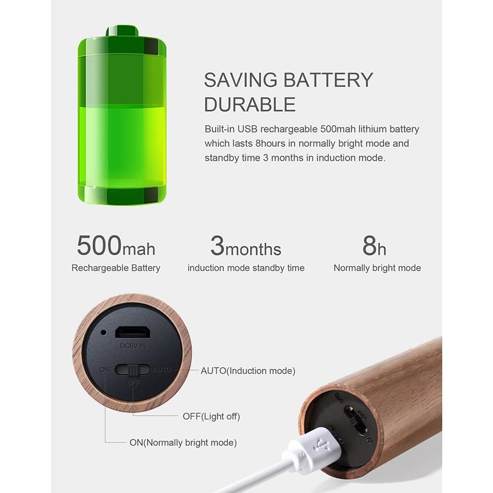 LANDGOO Wooden Motion Sensor Lights Indoor, Magnet Body Hallway Rechargeable LED Wireless Battery Operated Wall Sconce, Portable Decor Torch Night Lighting for Bedroom (Walnut Wood 2PCS)