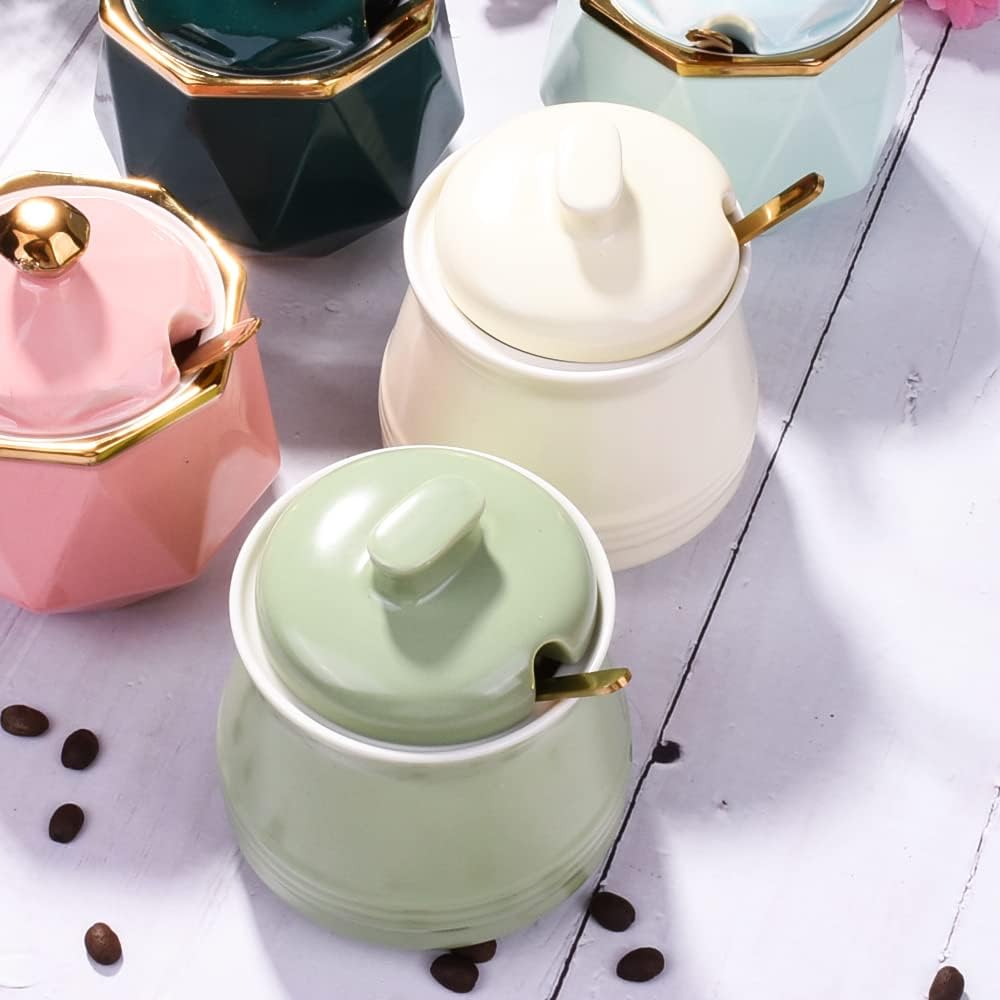Sugar Bowl with Lid and Spoon, Ceramic Multi-Function Sugar Container for Kitchen Storage Organization