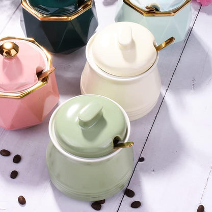 Sugar Bowl with Lid and Spoon, Ceramic Multi-Function Sugar Container for Kitchen Storage Organization