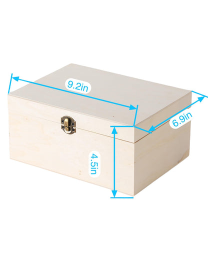 2 Pack Large Unfinished Wooden Box with Locking Clasp - 9.2x6.9x4.5 in-8.2X5.8X3.5in Natural Super Thick Poplar Box DIY Keepsake Wooden Boxes