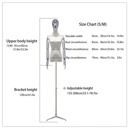 Adjustable Medium Dress Form Mannequin - Tripod Stand with Detachable Arms & Head for Fashion & Jewelry Display, Sewing, Electroplated Stylish Design