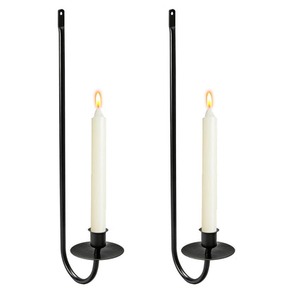 MrMrKura Wall Candle Sconces Set of 2, Metal Wall-Mounted Candle Holder for Taper Candles, Modern Wall Decoration for Farmhouse Fireplace Living Room (Black)