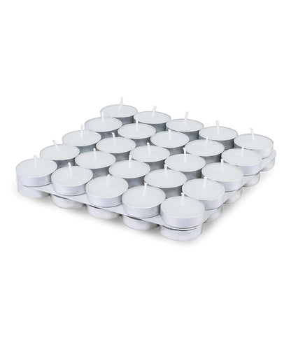 Wax Unscented Tealight Candles Pack of 100 for Diwali Decoration | Long Burning | Smokeless | Candles for Home Decor, Offices, Dining & Special Occasions (Pack of 75 White)