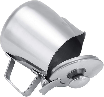 Milk Frothing Pitcher - Stainless Steel Coffee Cup Mug with Lid and Handle for Latte Art, Silver (1500ML)