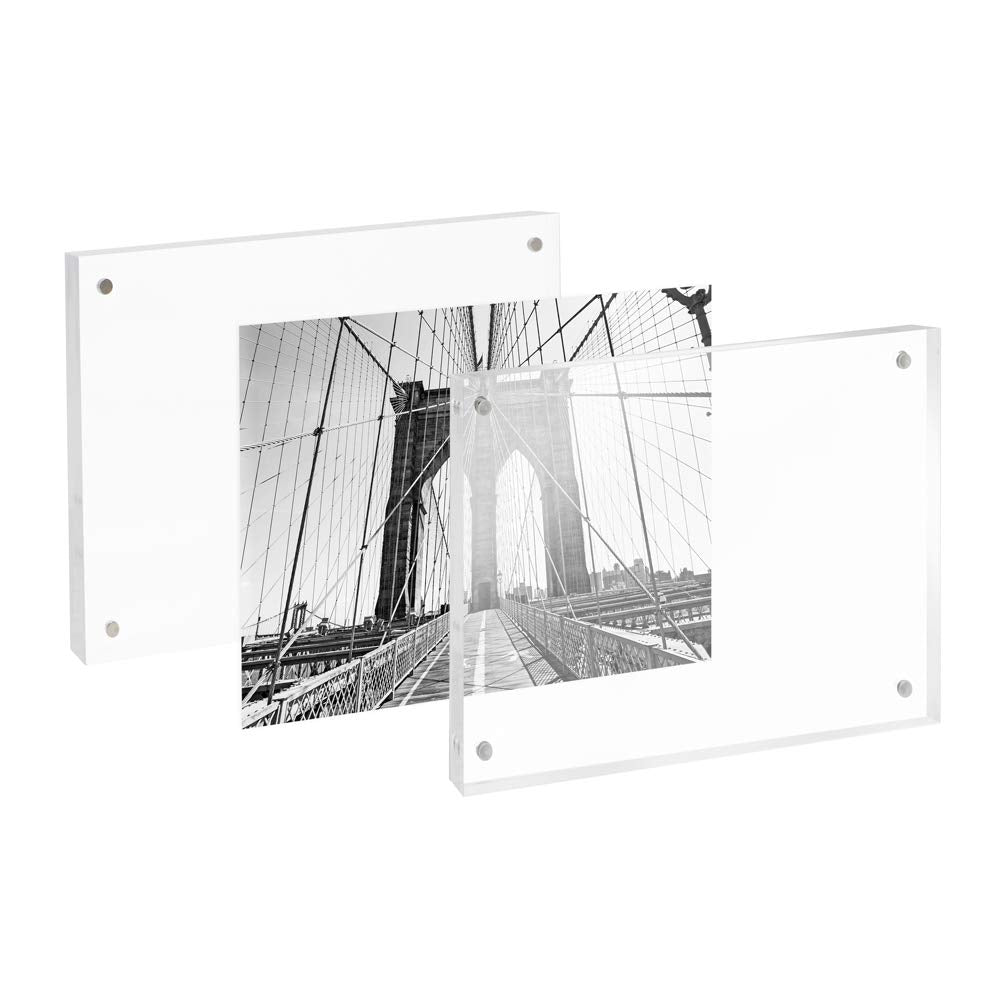 Isaac Jacobs 6” x 8” Super Thick [28MM Thickness] Clear Acrylic Magnetic Block Picture Frame, Double-Sided, Frameless, Freestanding, Floating Photos, for Desktop & Tabletop Display (6x8)