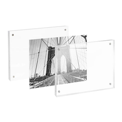 Isaac Jacobs 6” x 8” Super Thick [28MM Thickness] Clear Acrylic Magnetic Block Picture Frame, Double-Sided, Frameless, Freestanding, Floating Photos, for Desktop & Tabletop Display (6x8)